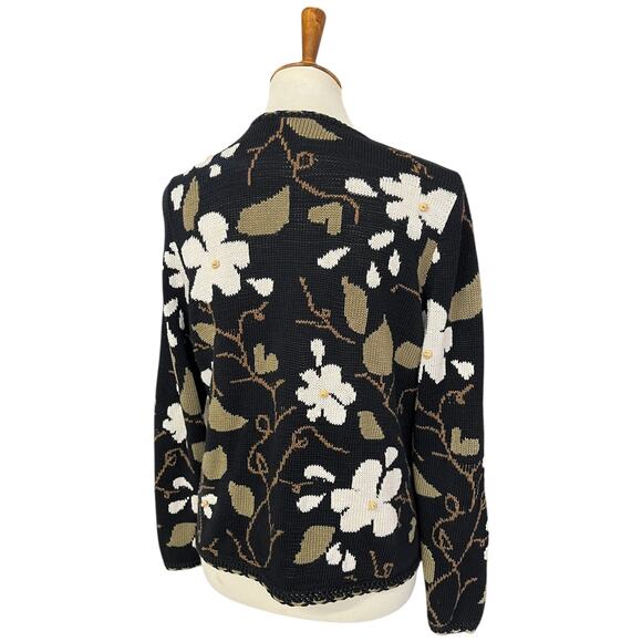 Peruvian Connection Daisy Floral Knit Art-to-Wear Cardigan Sweater Size Medium - Picture 8 of 10